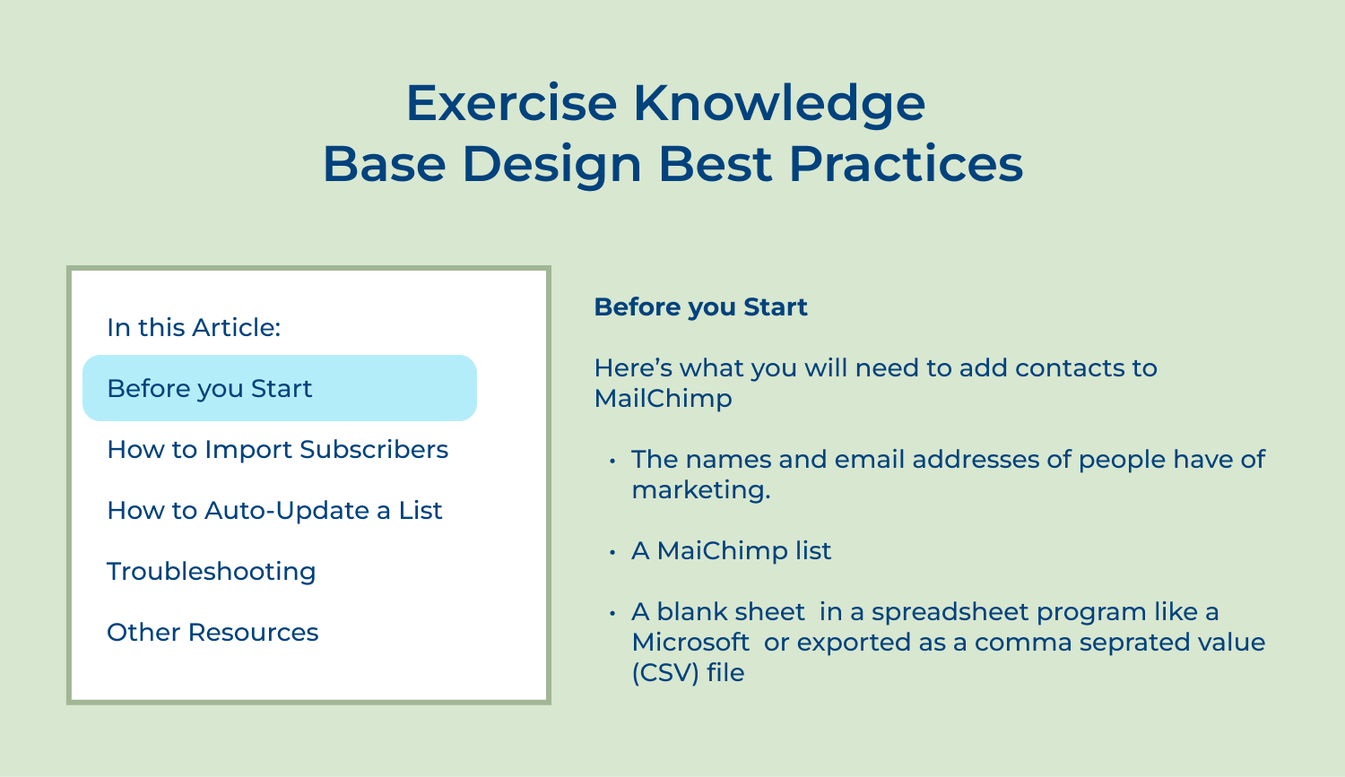 Exercise knowledge base design best practices