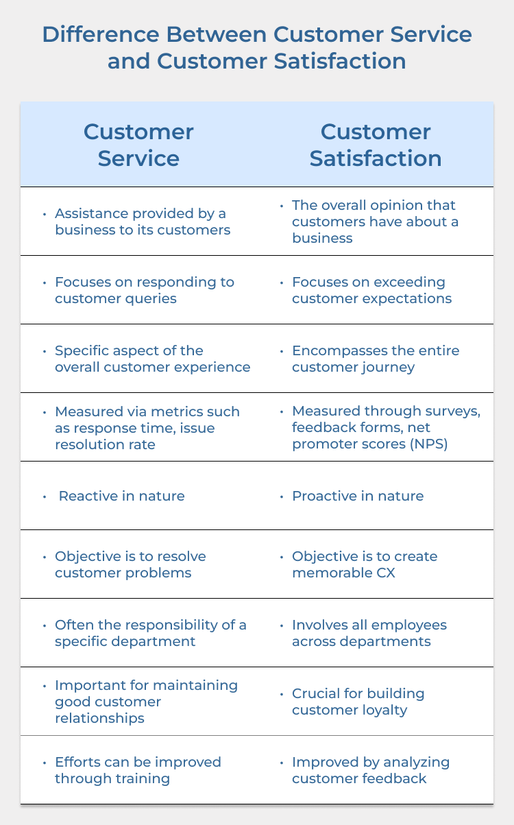 Customer Service and Customer Satisfaction Differences