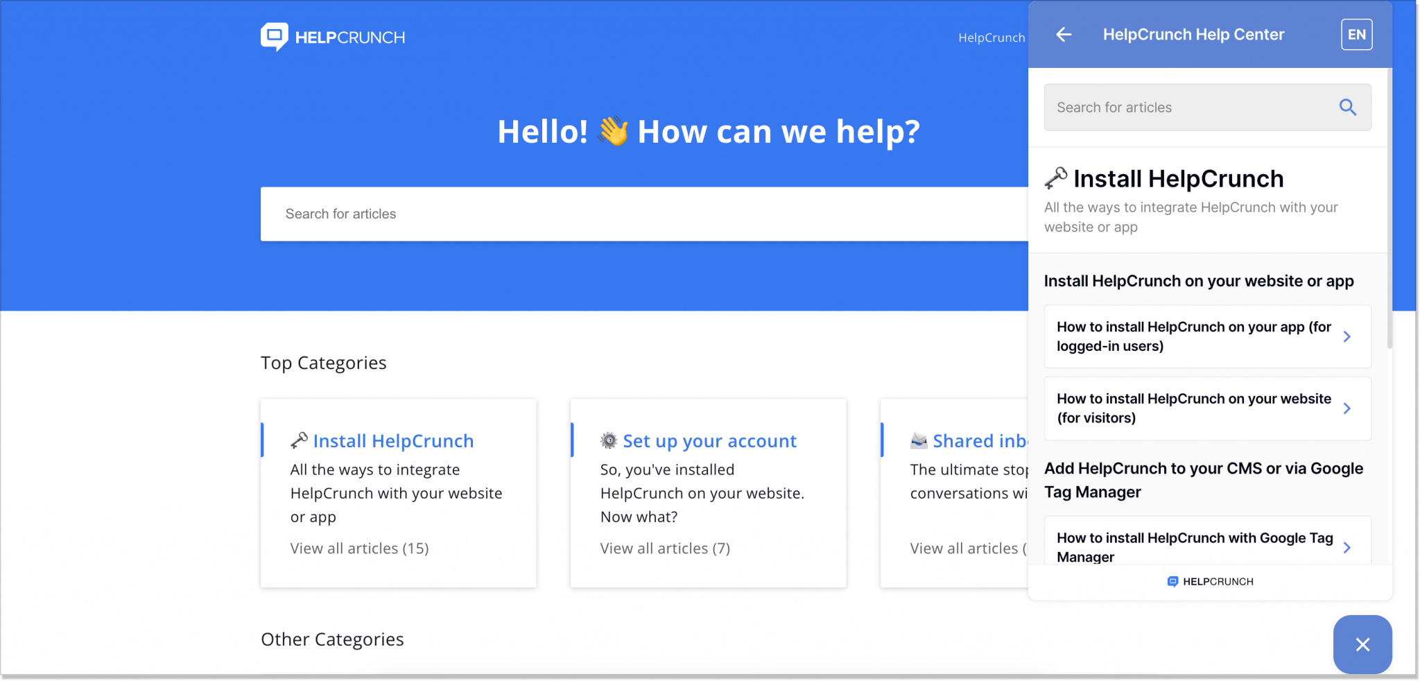 HelpCrunch Customer Service Knowledge Base