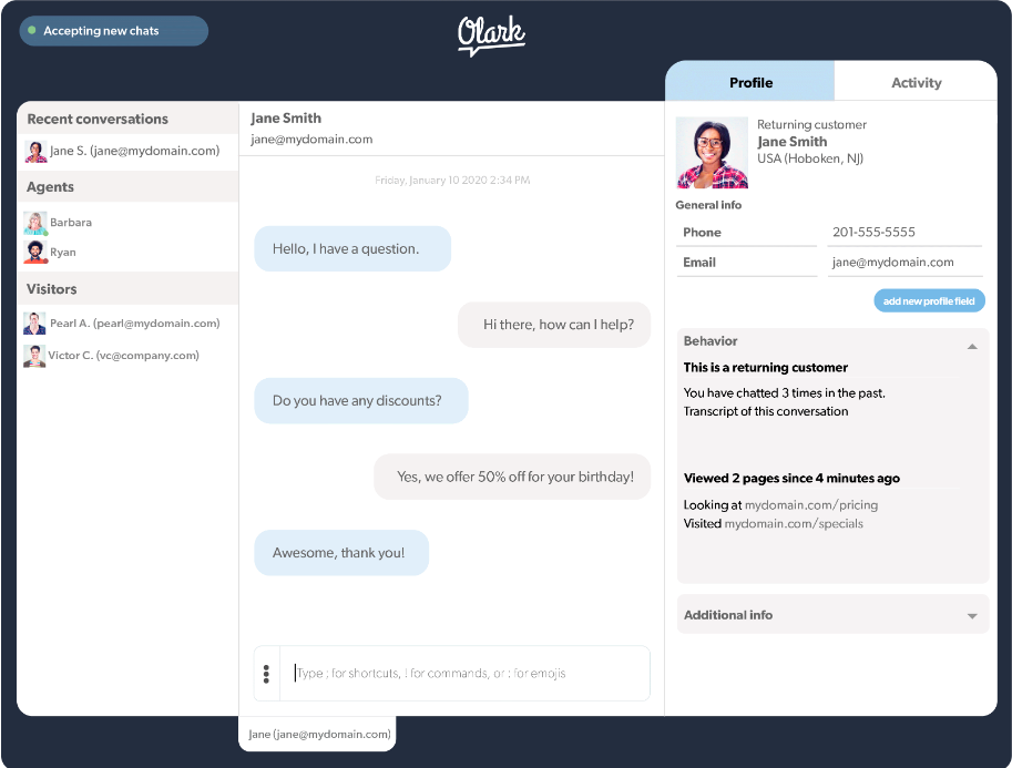 Olark Live Chat Dashboard