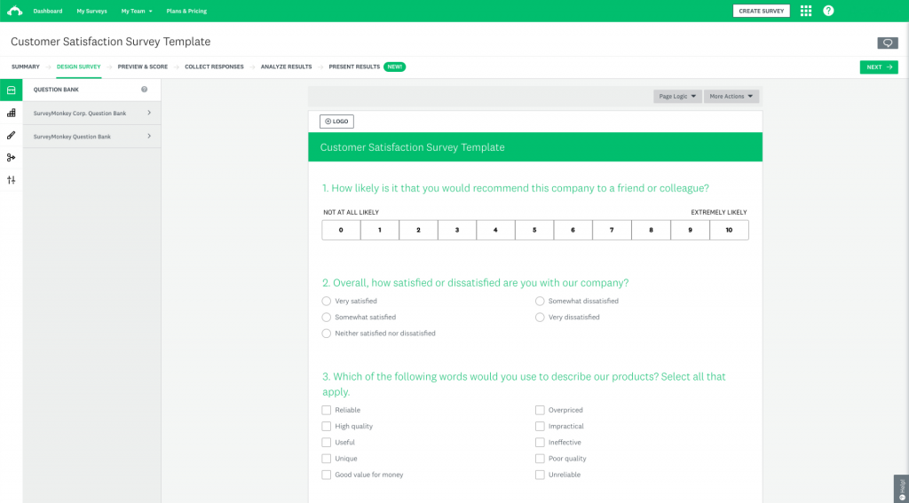 Survey Monkey Satisfaction Survey Dashboard