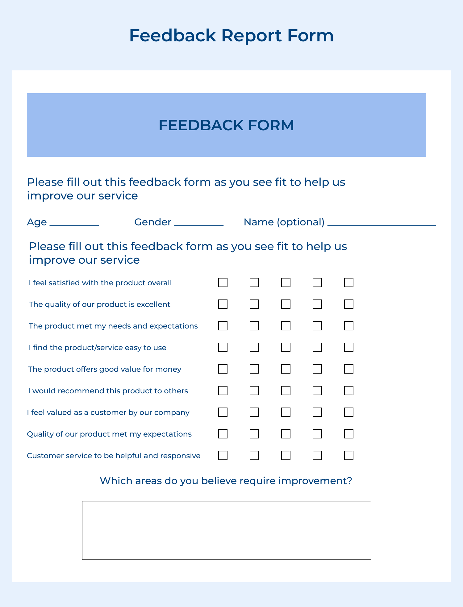 Feedback report form