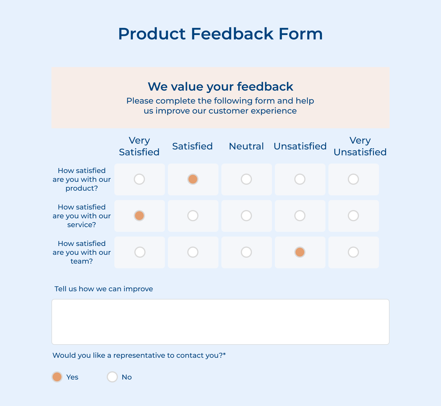 Product feedback form